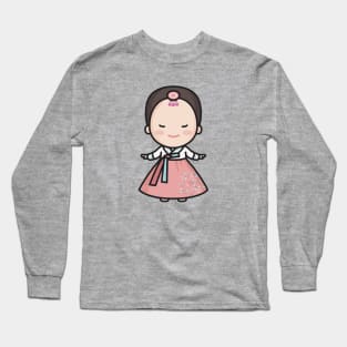 Cute Traditional Korean Bride Cartoon Long Sleeve T-Shirt